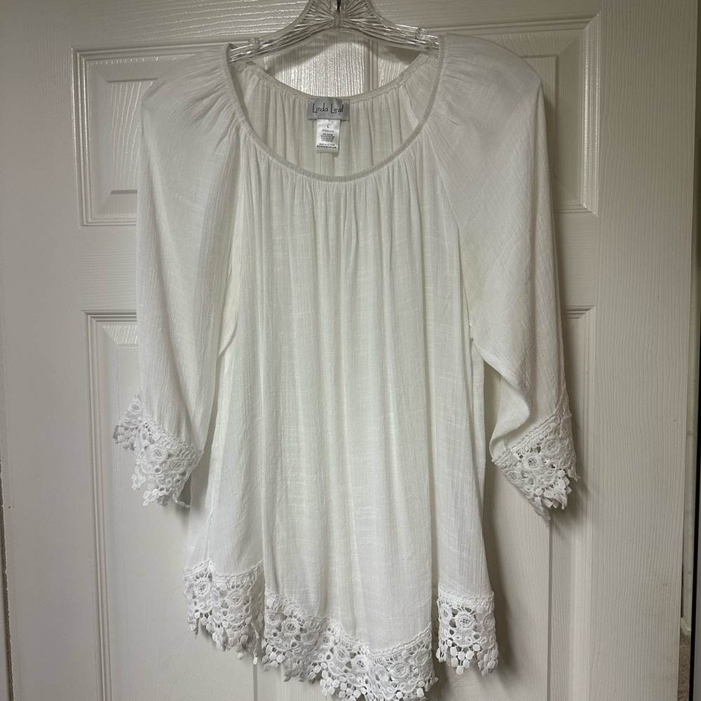 Elegant White Lace Trim Blouse